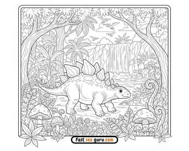 Stegosaurus Jungle images to color Page – Free Printable for Kids