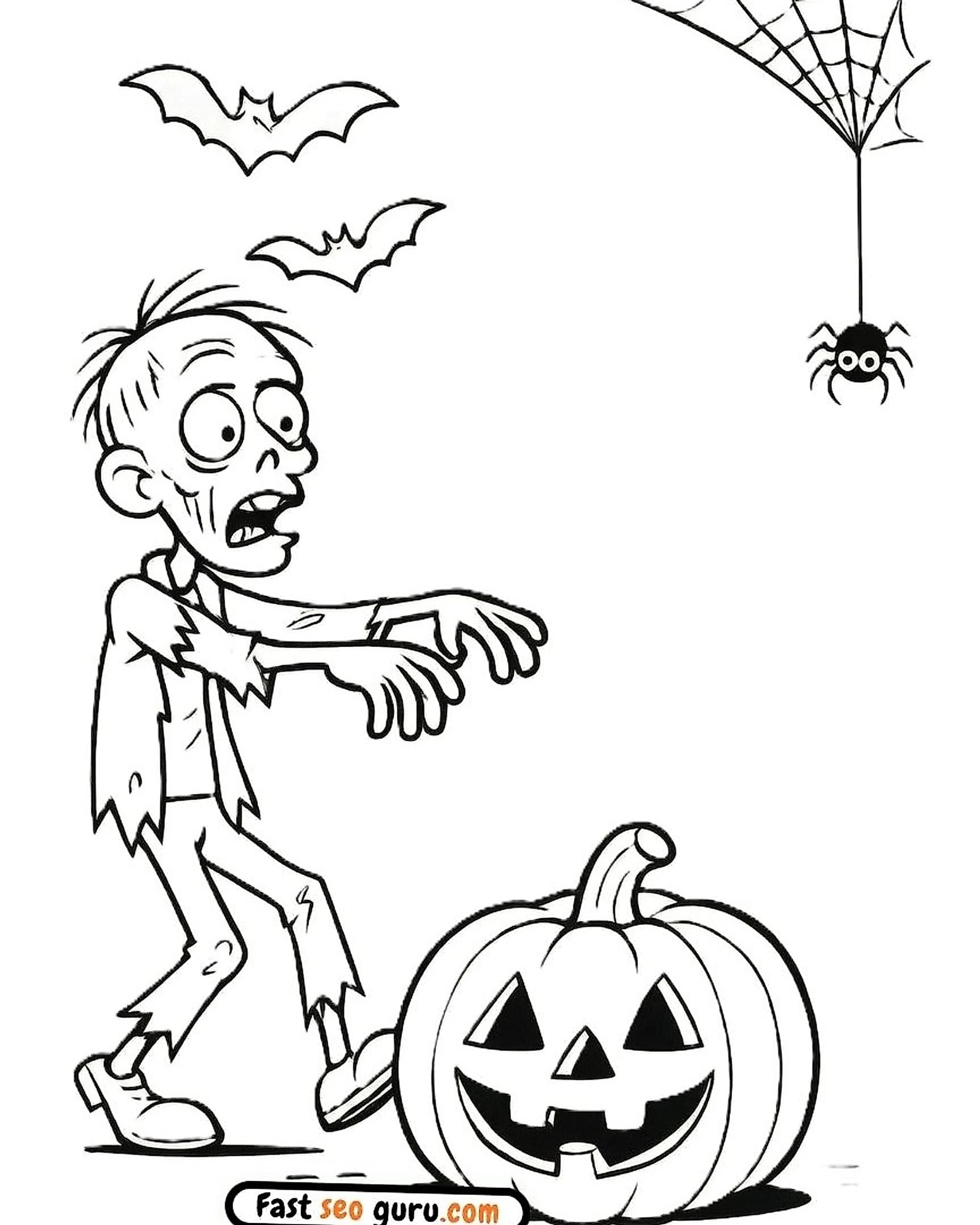 Zombie & Jack-o'-Lantern Halloween Fun Coloring Page holloween vampire coloring pages easy coloring page for kids