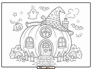 Free Printable Halloween Pumpkin House Witch Hat Coloring Pages.pdf