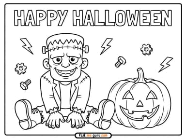 Pictures to color Happy Halloween: Frankenstein & Jack-o-lantern 