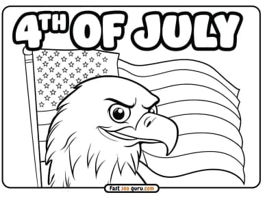4th of July Bald Eagle American Flag Coloring Page – Free Printable for Kids