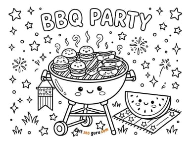 4th of July BBQ Party Coloring Page – Free Printable for Kids