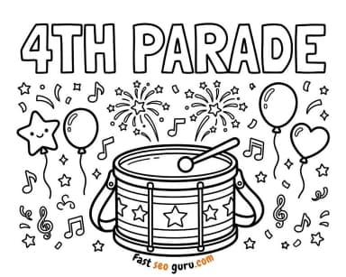 4th of July Parade Drum Coloring Page – Free Printable for Kids