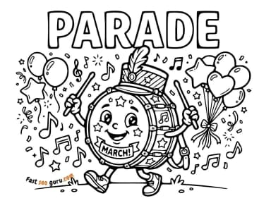 4th of July Parade Drum March Coloring Page – Free Printable for Kids