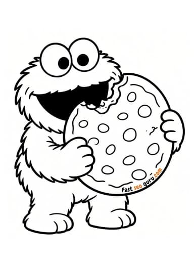 Cookie Monster Giant Cookie Coloring Page – Free Pictures to Color for Kids