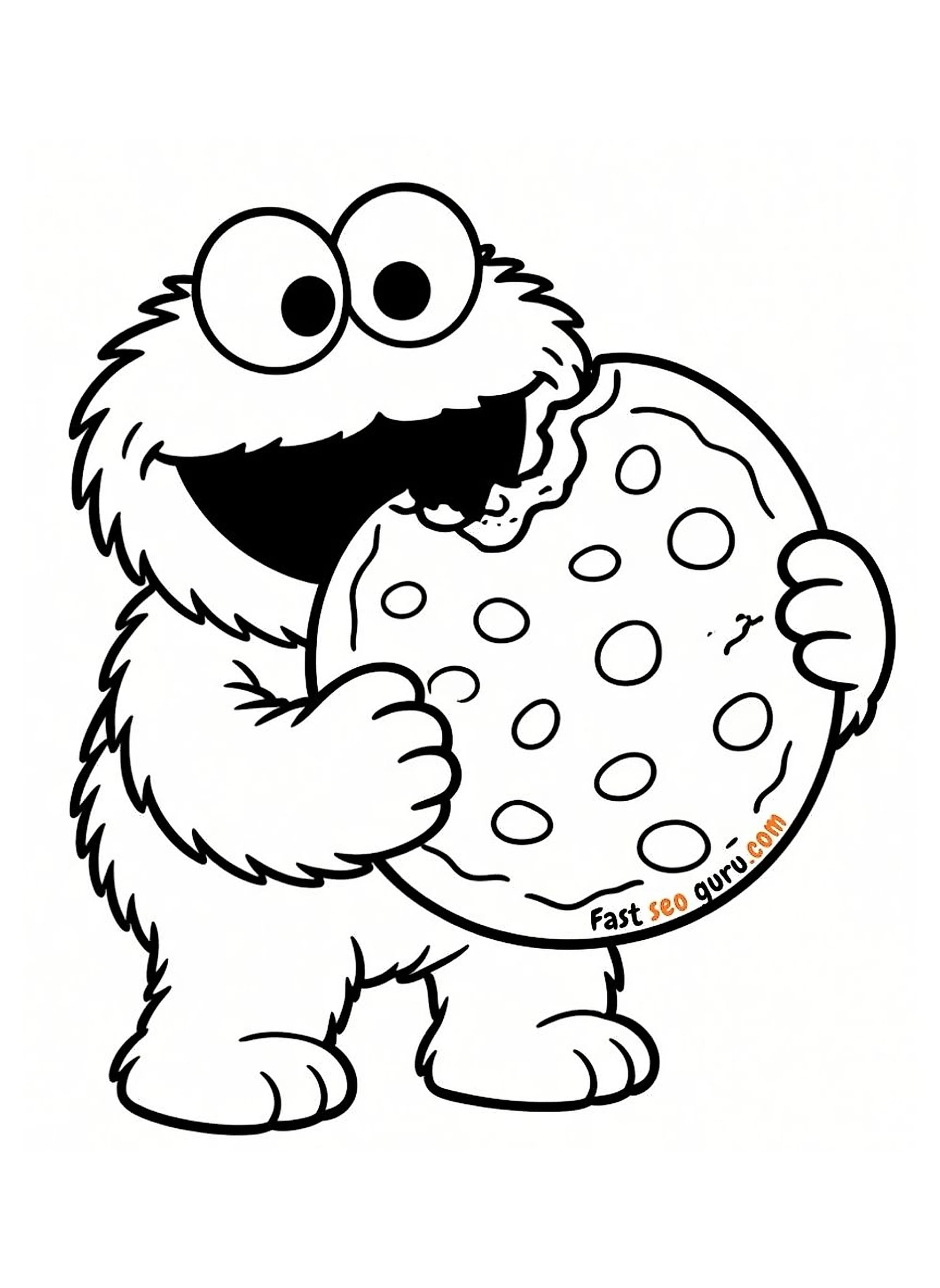 Free printable Cookie Monster Giant Cookie easy Coloring Page – Pictures to Color for Kids Cookie Monster toddlers and kids