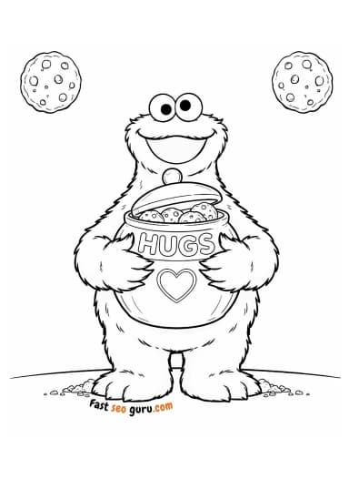 Cookie Monster Hugs Coloring Page – Free Cute Pictures to Color for Kids   