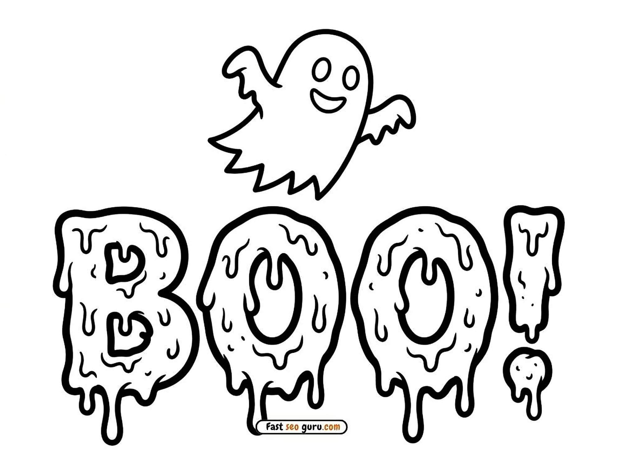 Easy Ghost Boo halloween Coloring Page Print out For kids