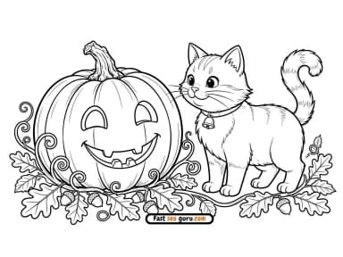 Cute Halloween Cat: Easy Coloring Page To Print out for kids