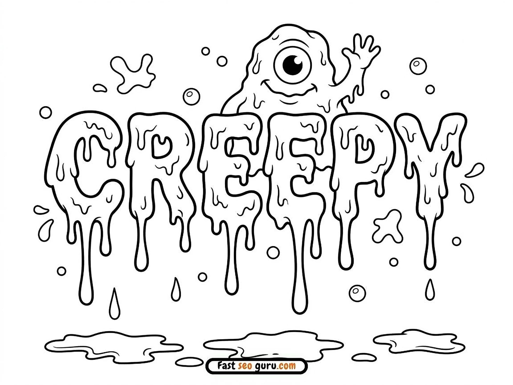 Free printable coloring page Halloween Creepy Monster: Easy Coloring Page For kids Ghost theme for kids and adults