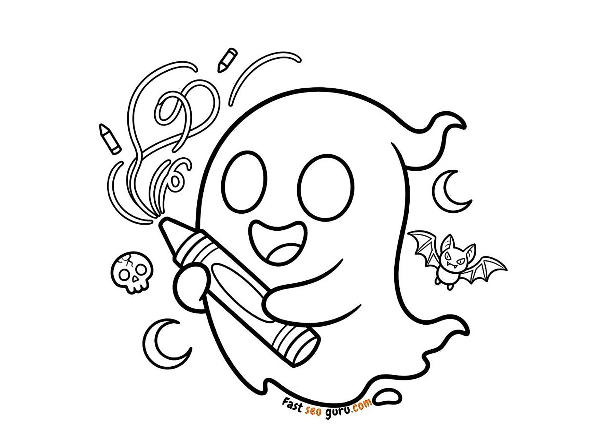 Cute Ghost Drawing Easy Coloring Page For Preschool