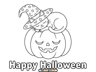 Happy Halloween Cat Pumpkin easy pictures to color