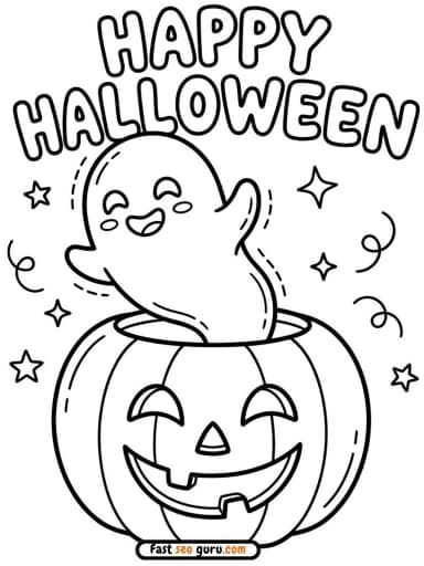 Halloween Ghost & Pumpkin: Easy Coloring Page for kids