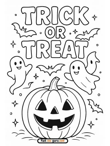 Easy Trick or Treat Coloring Page Printable for kids