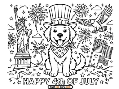 Happy 4th of July Patriotic Dog Coloring Page – Free Printable for Kids