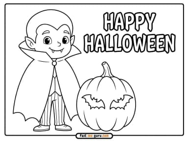 Vampire & Pumpkin: Easy Coloring Page & Pictures to Color PDF