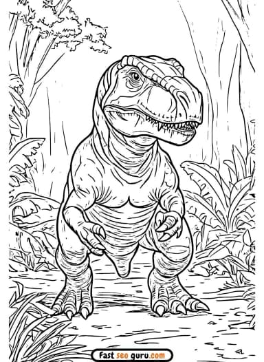 Realistic T Rex in Jungle Coloring Page – Free Printable for Kids and Adults