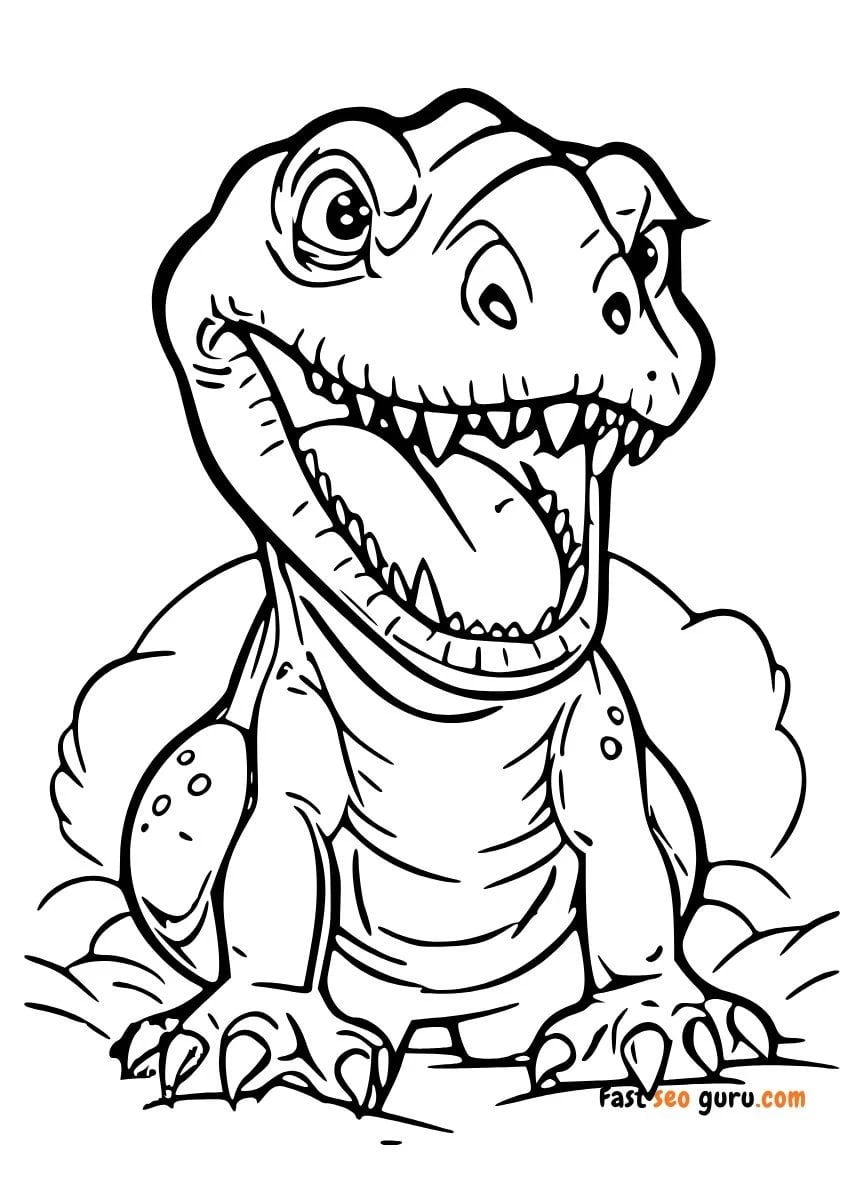 Cute Cartoon Baby T Rex Dinosaur Coloring Page