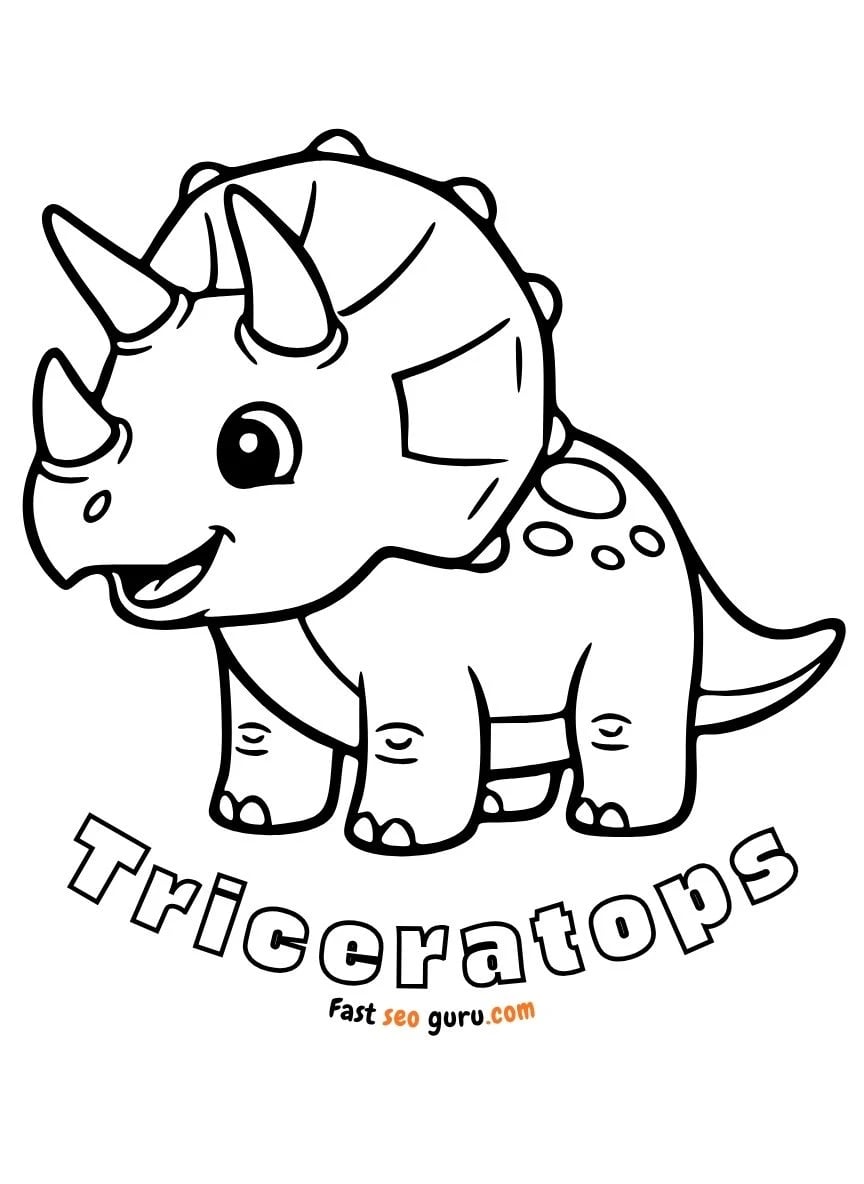 Cute Triceratops Dinosaur Coloring Page – Free Printable For Kids