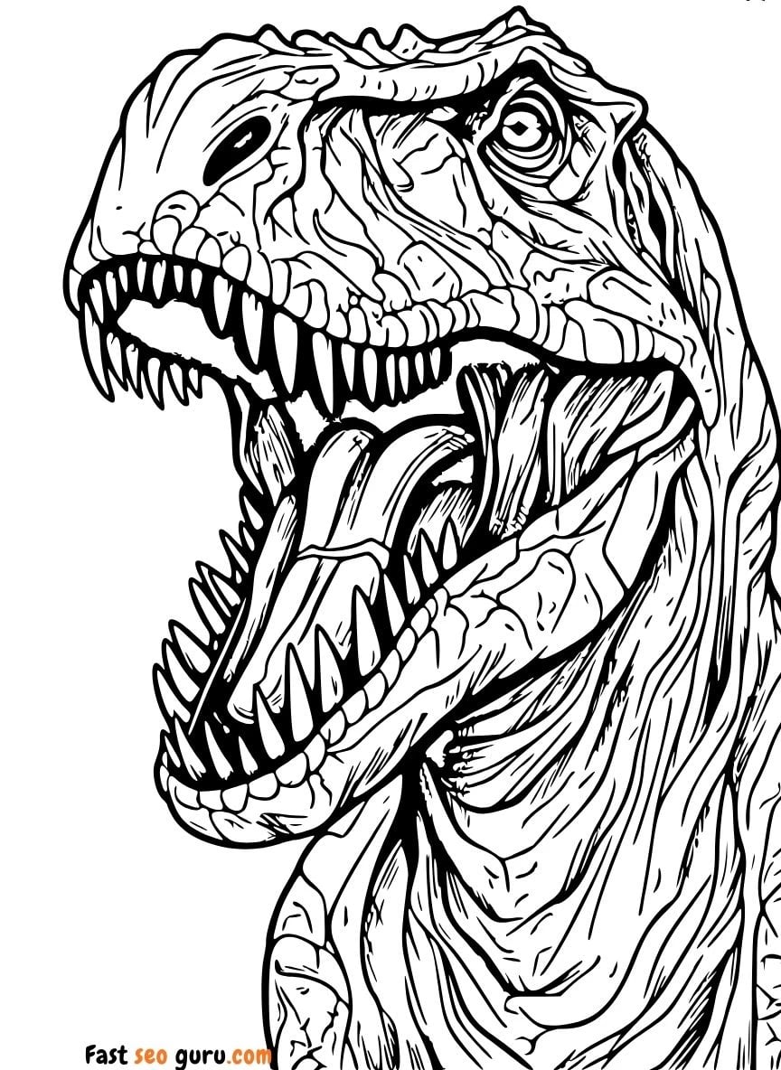 Realistic T Rex Head Coloring Page – Free Printable For Adults And Teens