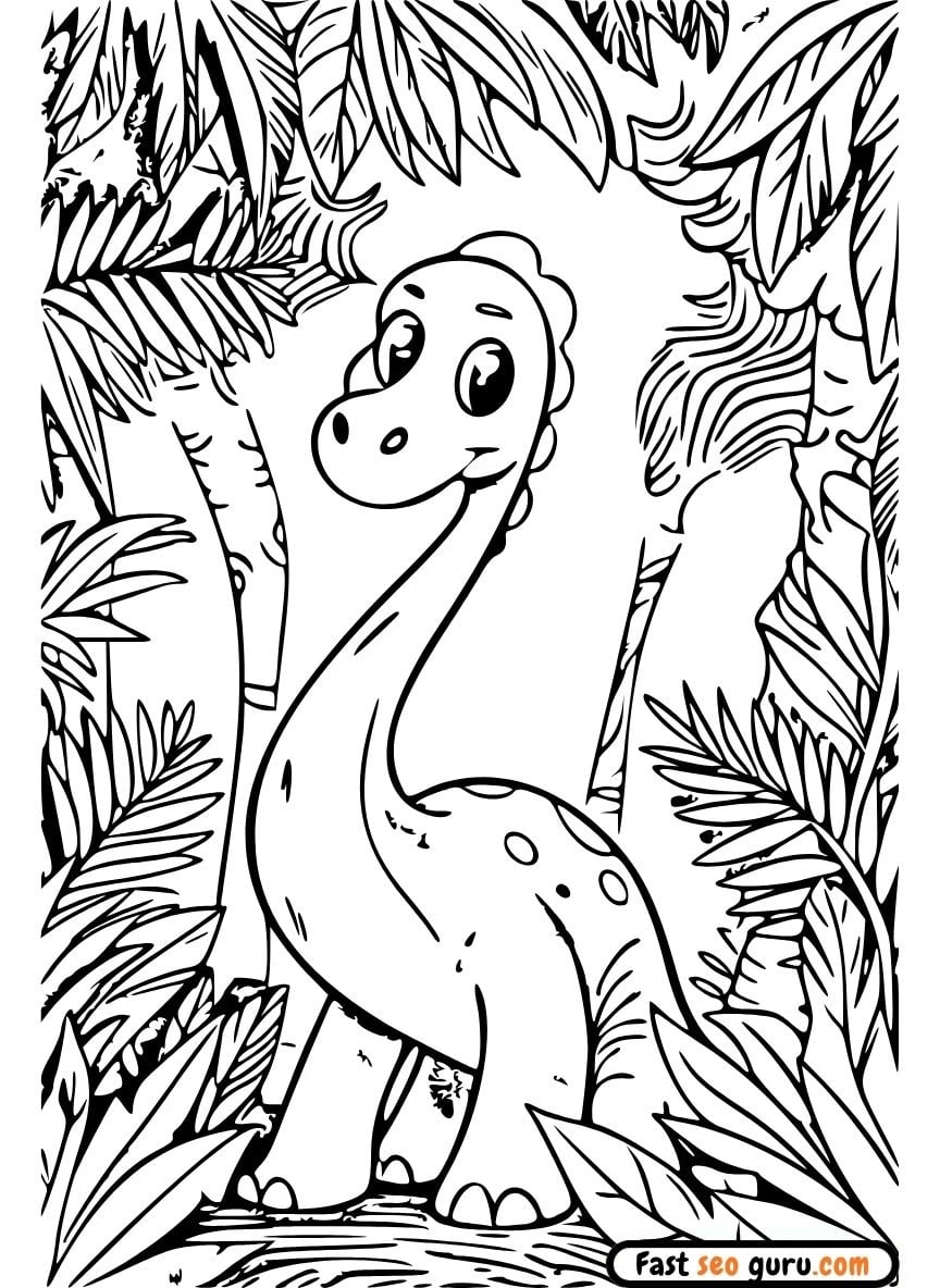 Cute Baby Brachiosaurus Jungle Coloring Page Free Printable Kids
