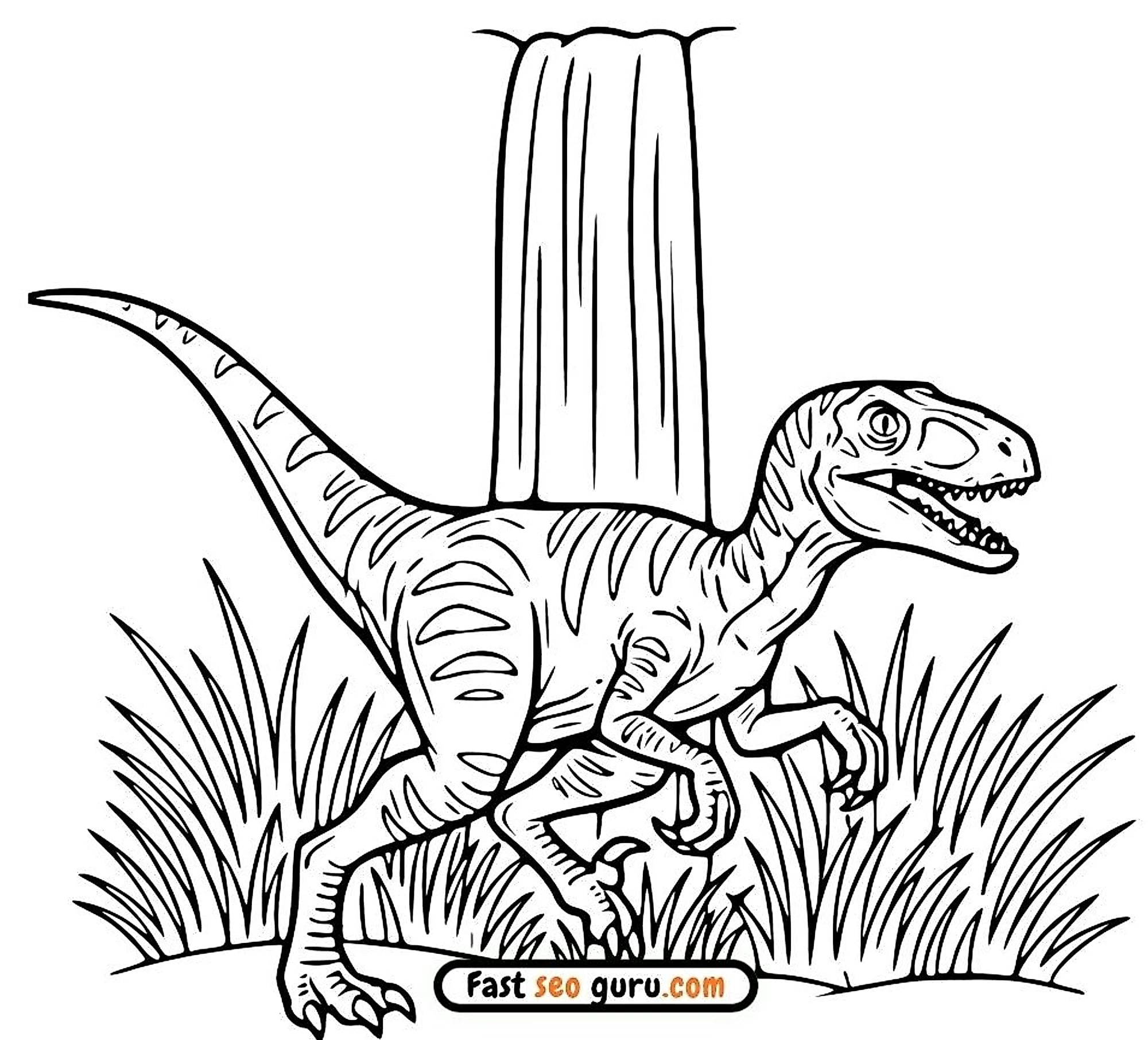 Velociraptor Waterfall Coloring Page Free Printable Kids Adults