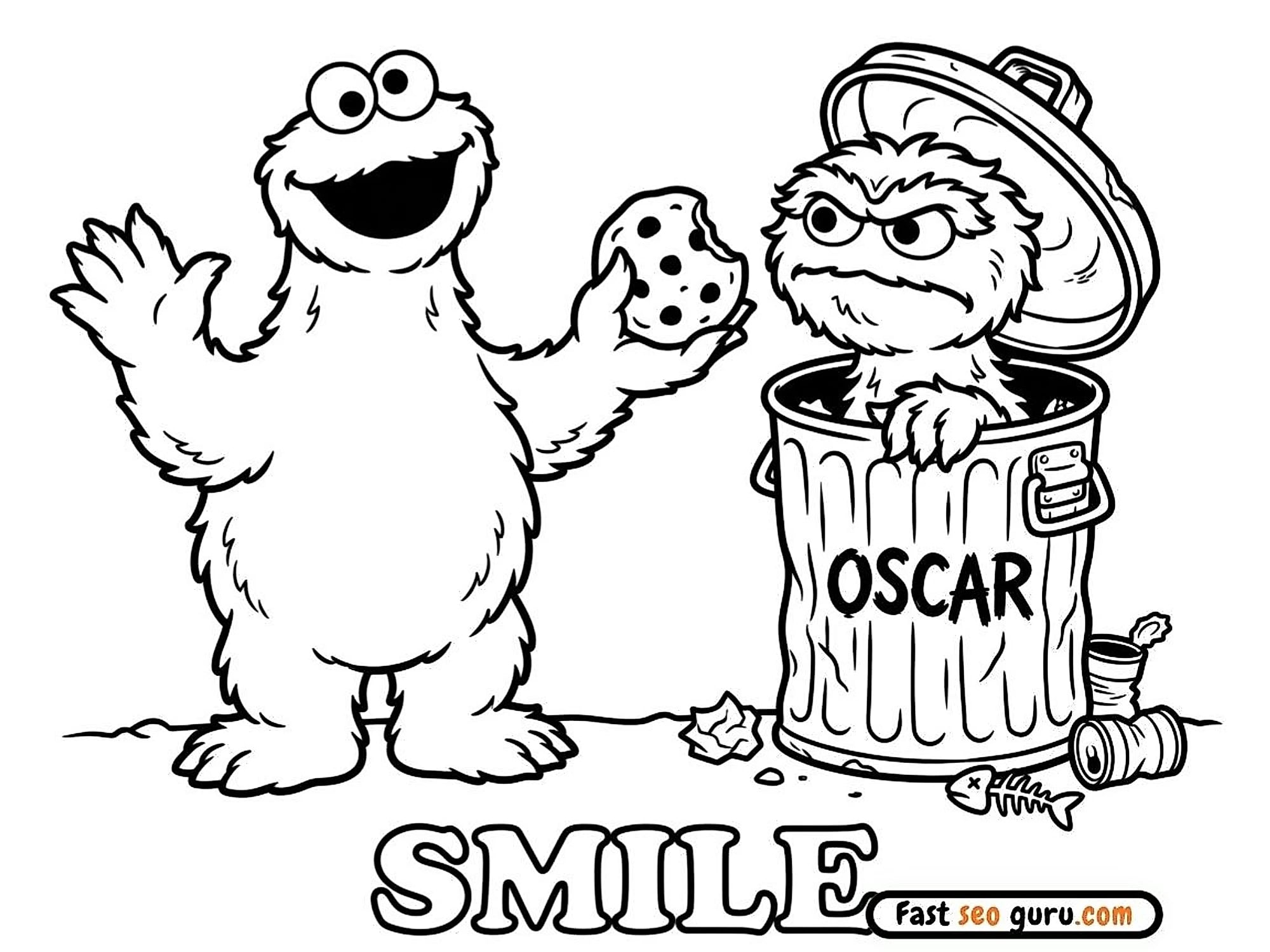 Cookie Monster And Oscar Smile Coloring Page – Free Pictures To Color For Kids