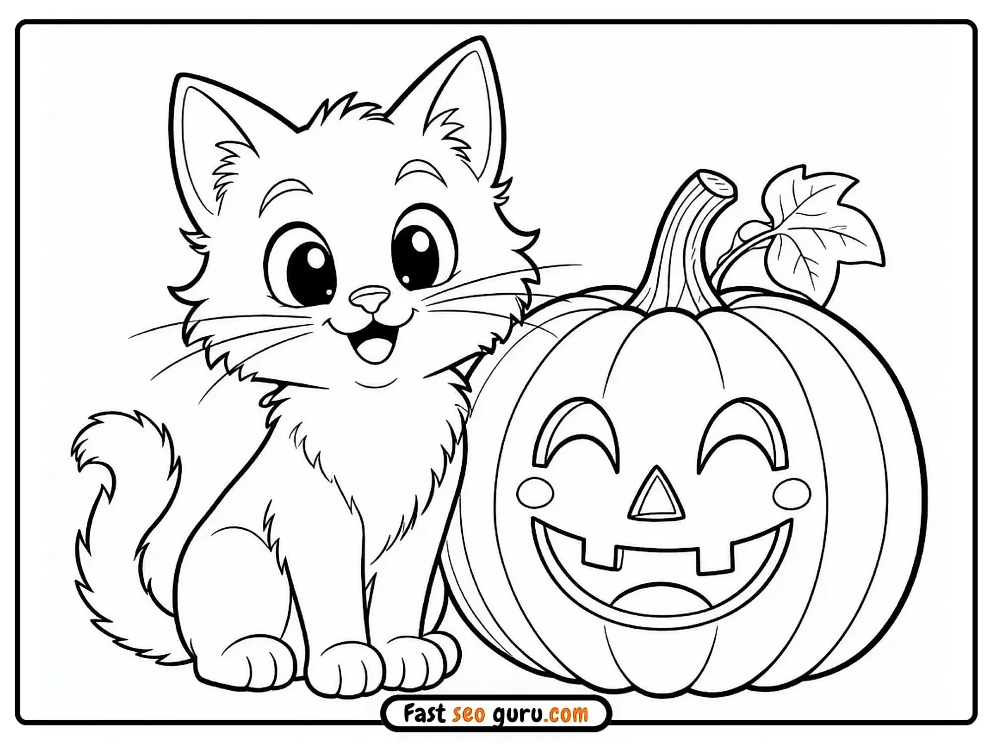 Halloween Pumpkins And Cat Coloring Page For Toddlers