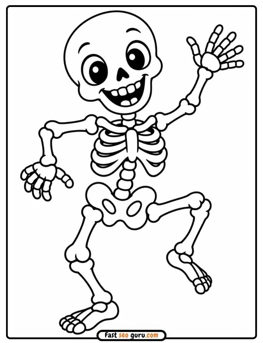 Cute Dancing Skeleton Easy Coloring Page Printable