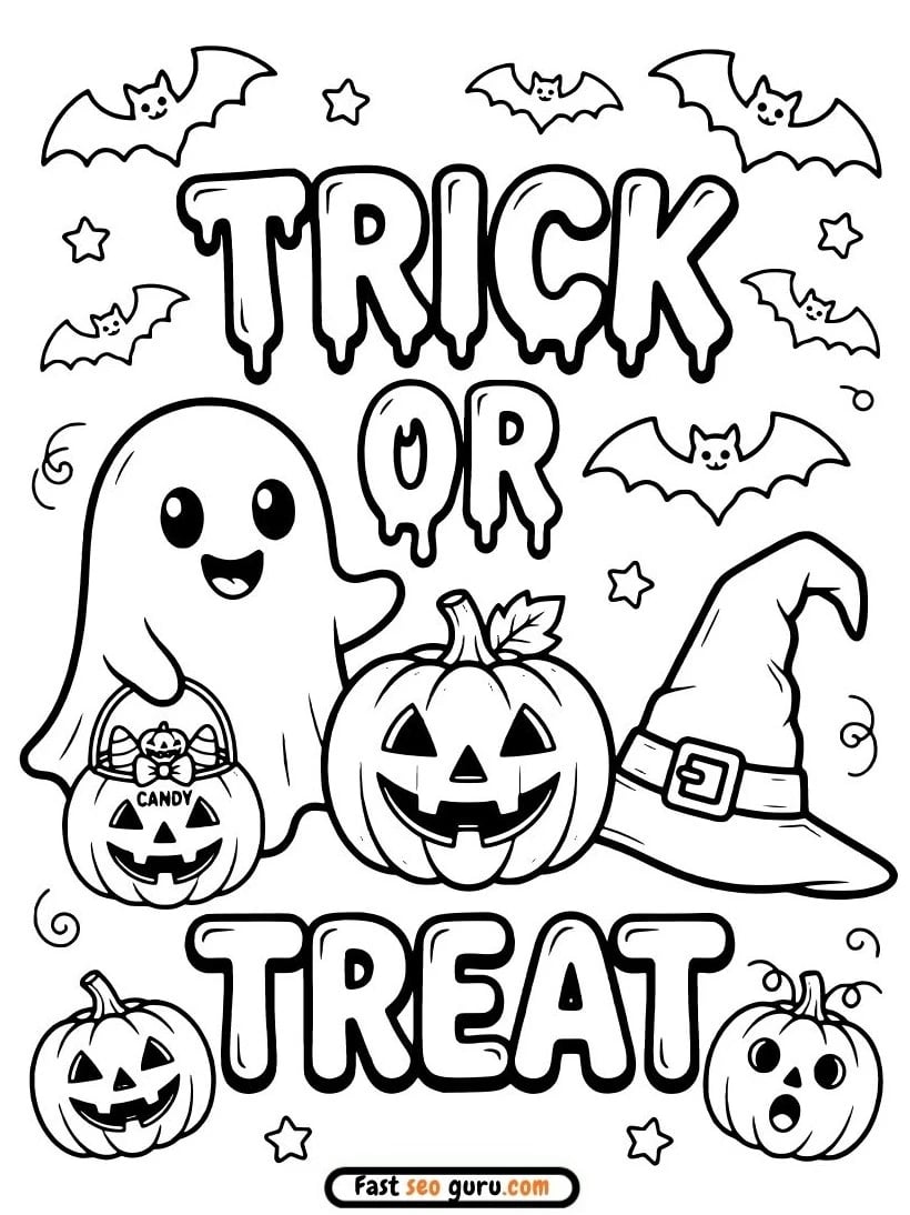 Cute Drawings To Color Halloween Trick Or Treat Coloring Page