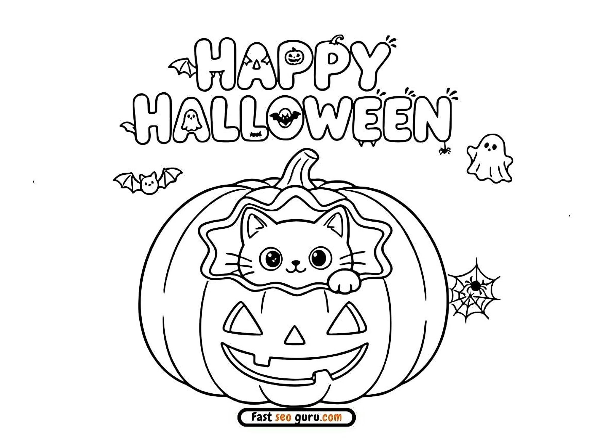 Cute Cat Pumpkin Coloring Pages Free Printable Happy Halloween