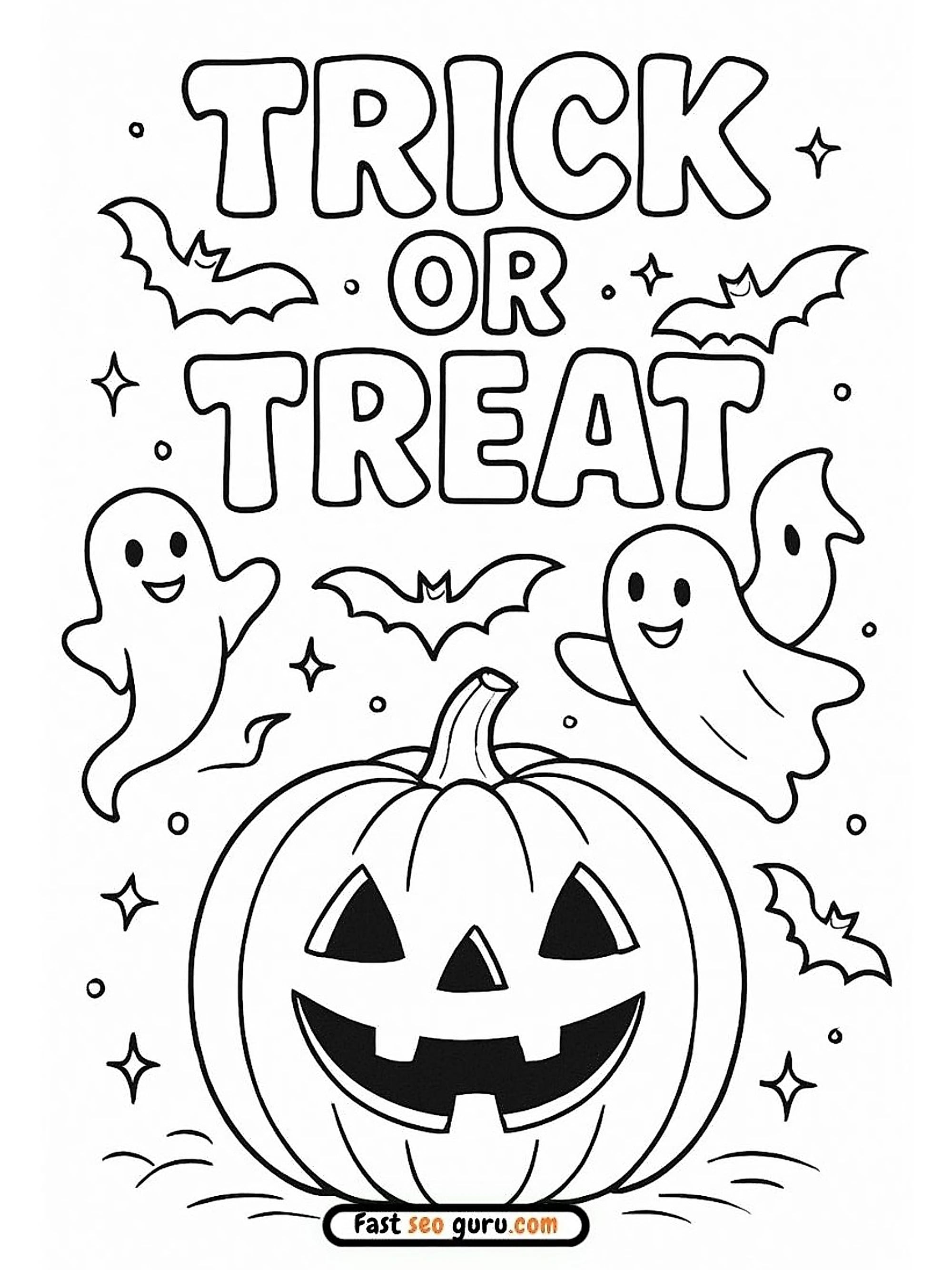 Easy Trick Or Treat Coloring Page Printable For Kids