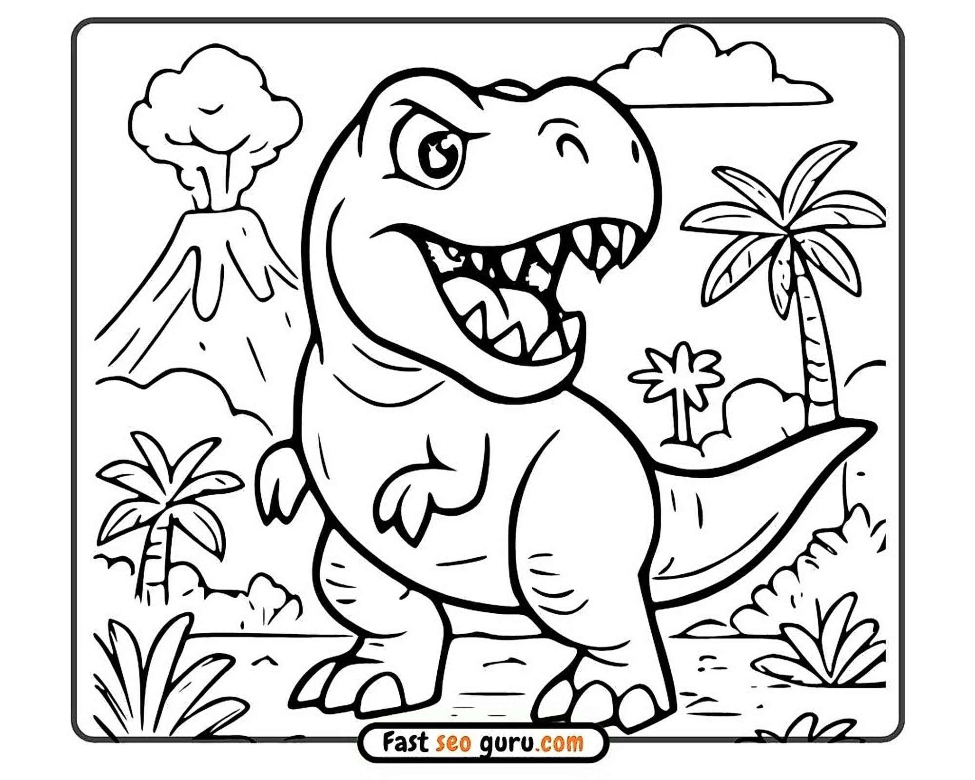 T Rex Volcano Coloring Page – Free Pictures To Color For Kids