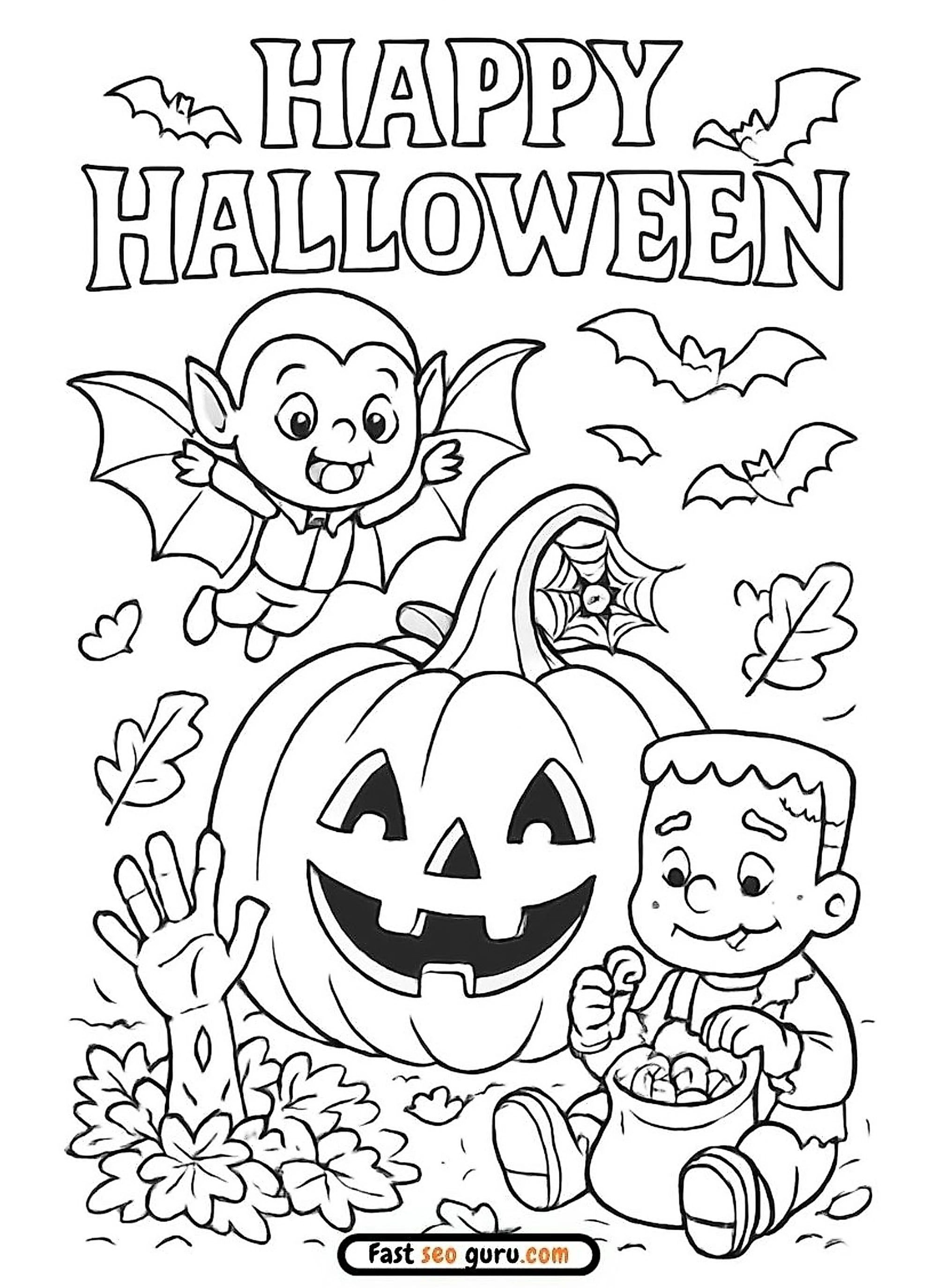 Cute Drawings To Color Vampire Frankenstein Pumpkin Zombie Happy Halloween