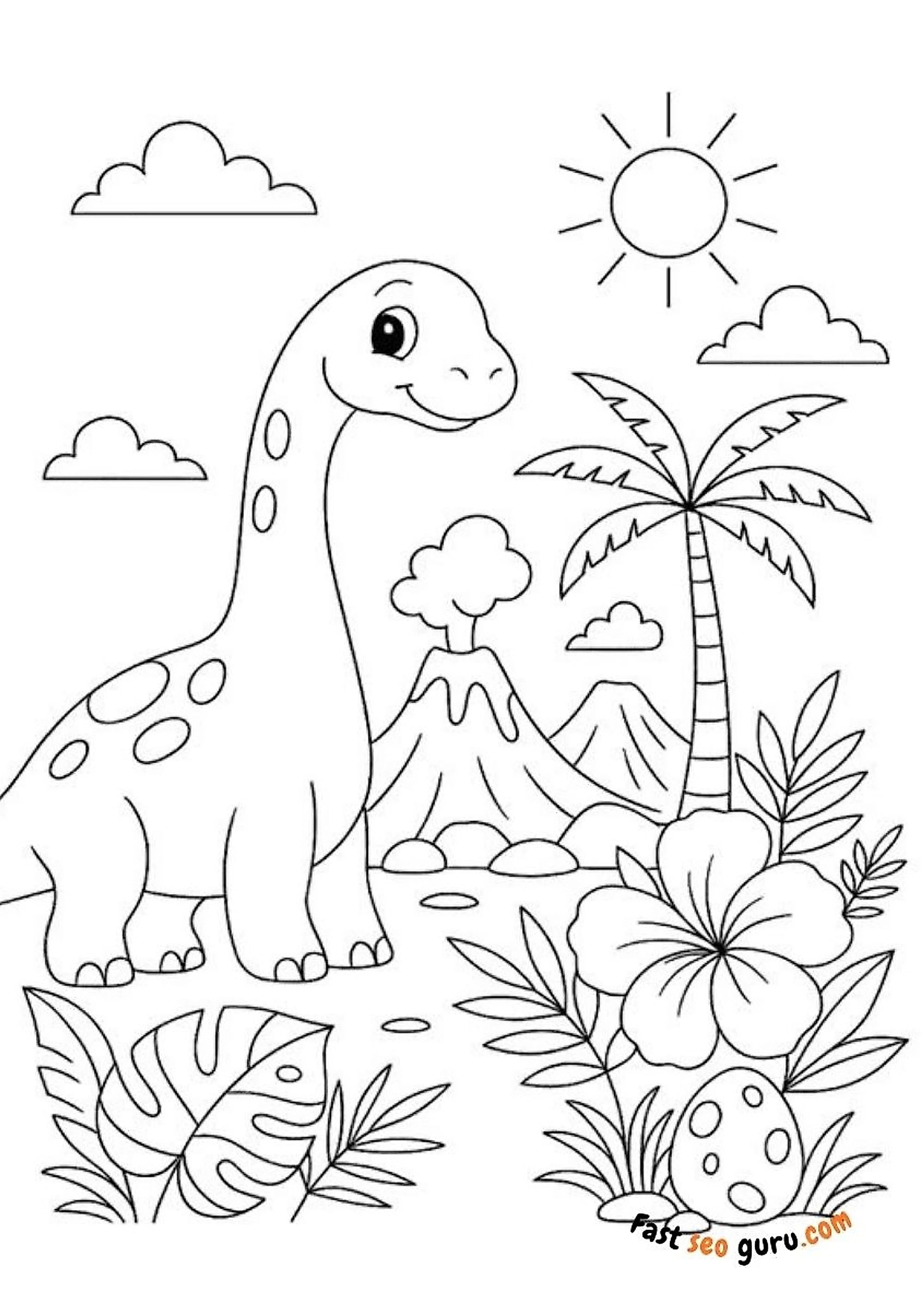 Brachiosaurus Volcano Coloring Sheet – Free Pictures To Color For Kids