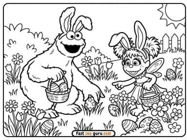 Cookie Monster Abby Cadabbyt Easter Egg Hunt Coloring Page – Free Pictures to Color for Kids