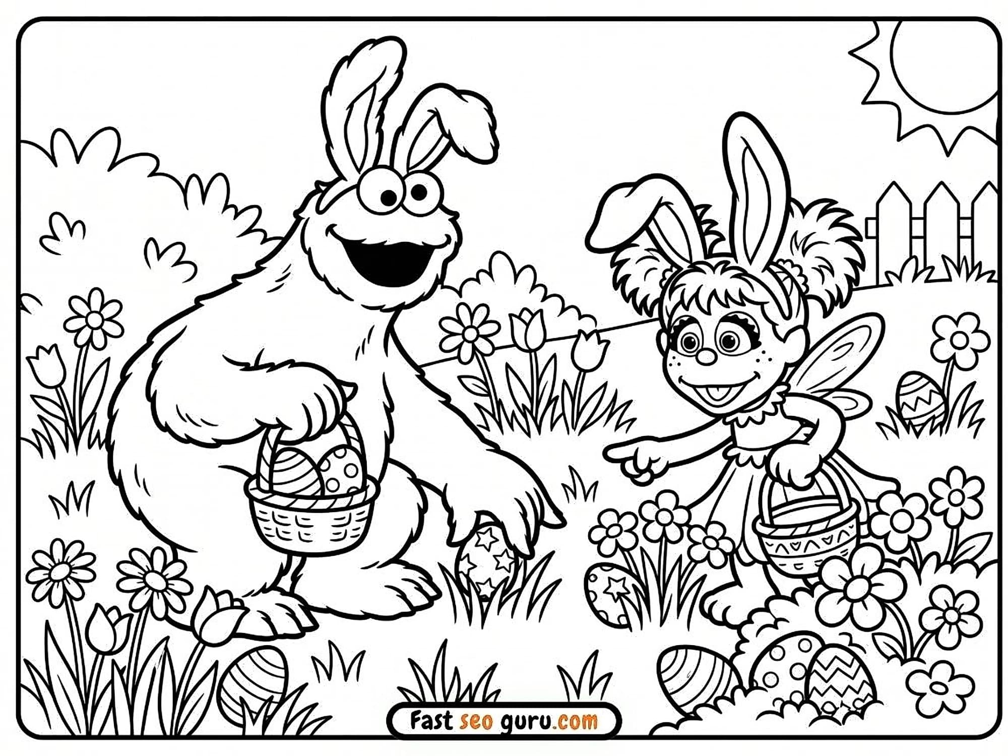 Cookie Monster Abby Cadabbyt Easter Egg Hunt Coloring Page – Free Pictures to Color for Kids