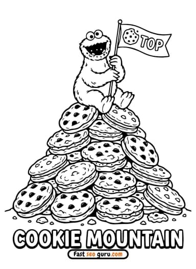 Cookie Monster Cookie Mountain Coloring Page – Free Images to color Sesame Street for Kids
