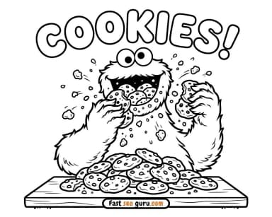 Cookie Monster Cookies Frenzy Free Pictures to Color for Kids