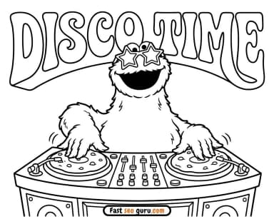 Cookie Monster Disco DJ Coloring Page – Free Pictures to Color for Kids