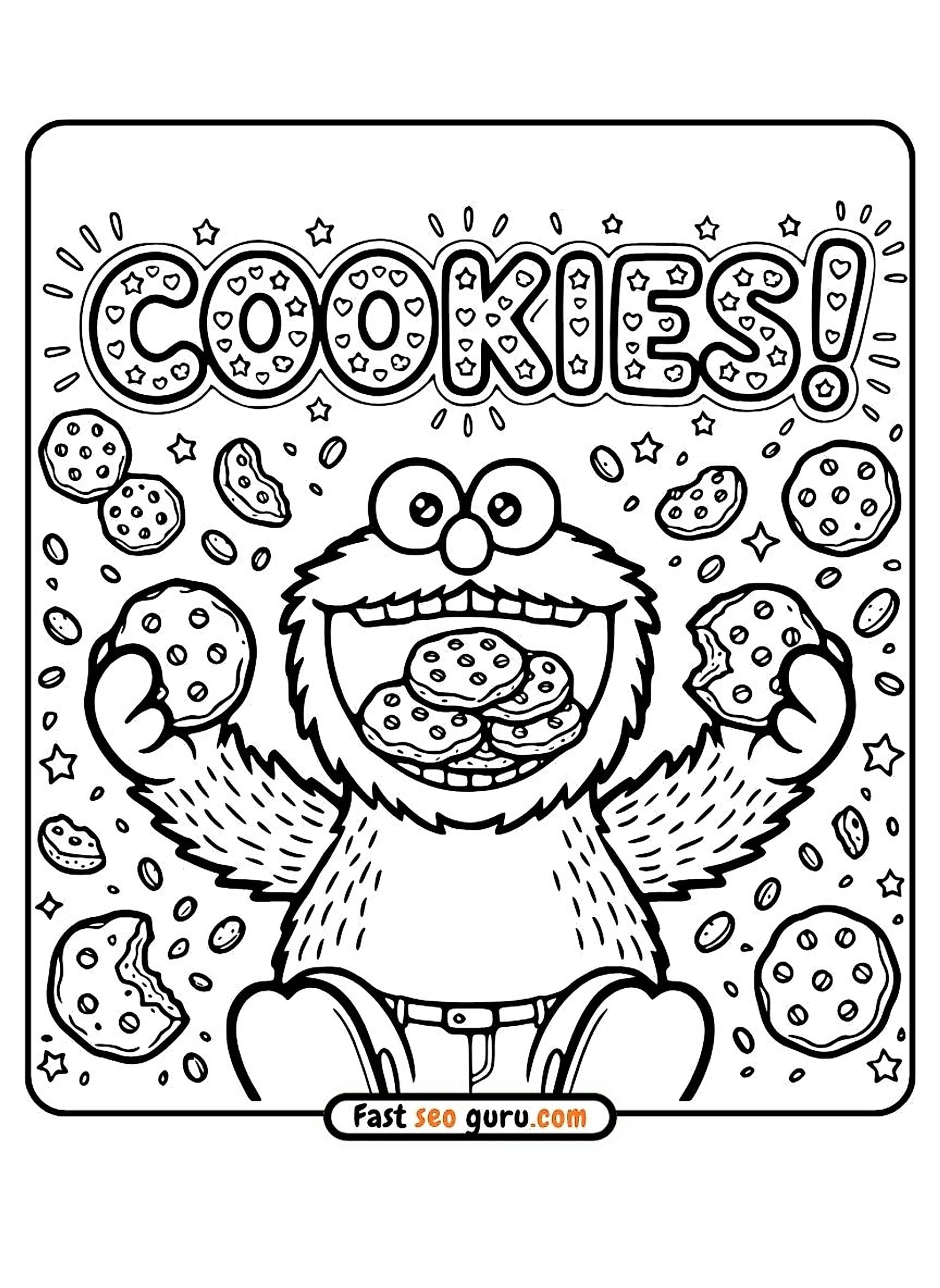 Cookie Monster Eating Cookies Coloring Page – Free Pictures to Color for Kids