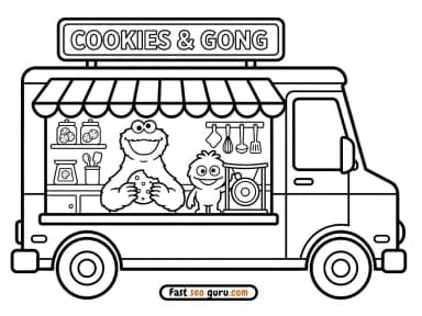 Cookie Monster Food Truck Coloring Page – Free Pictures to Color for Kids