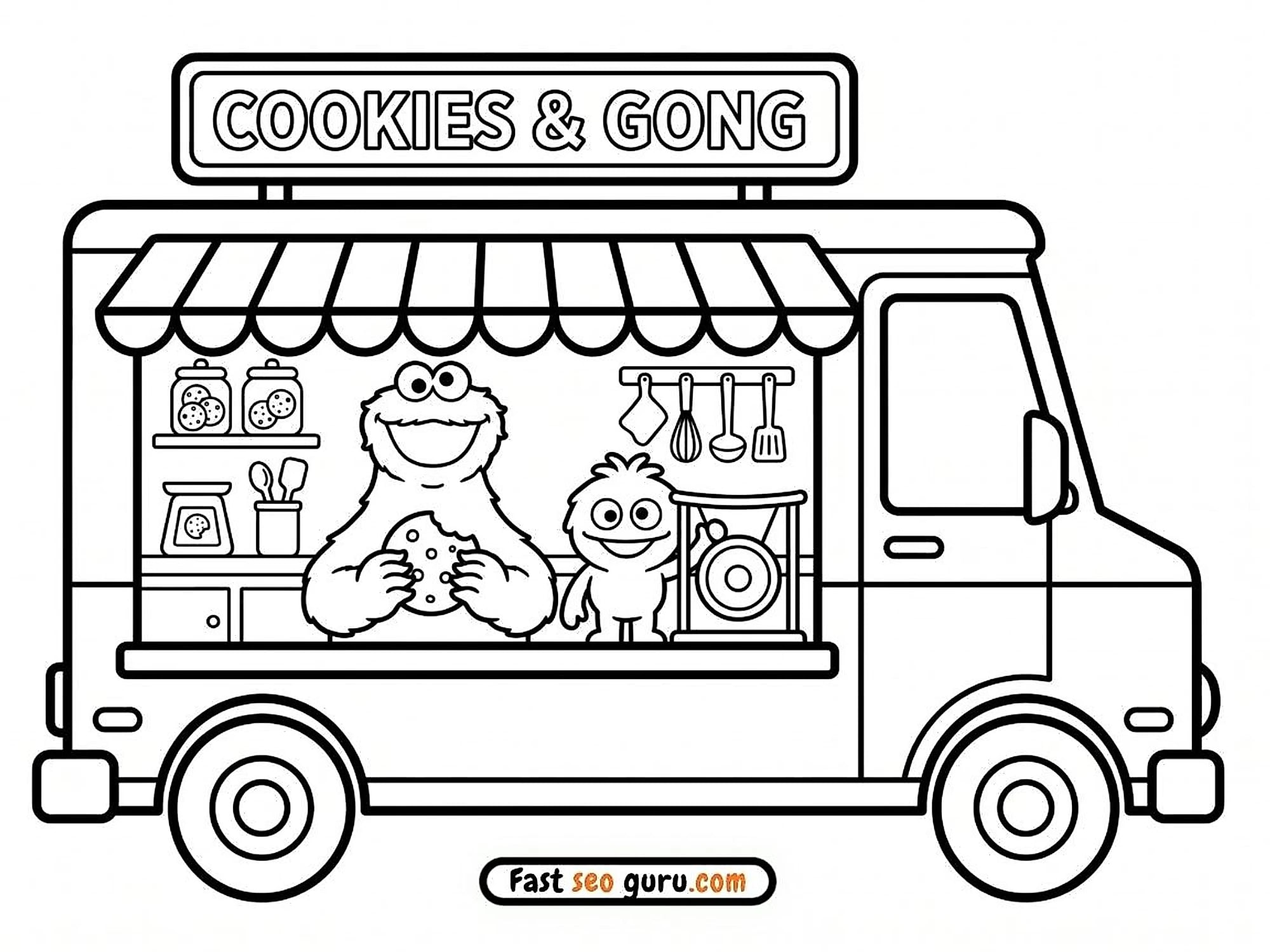 Cookie Monster Food Truck Coloring Page – Free Pictures To Color For Kids
