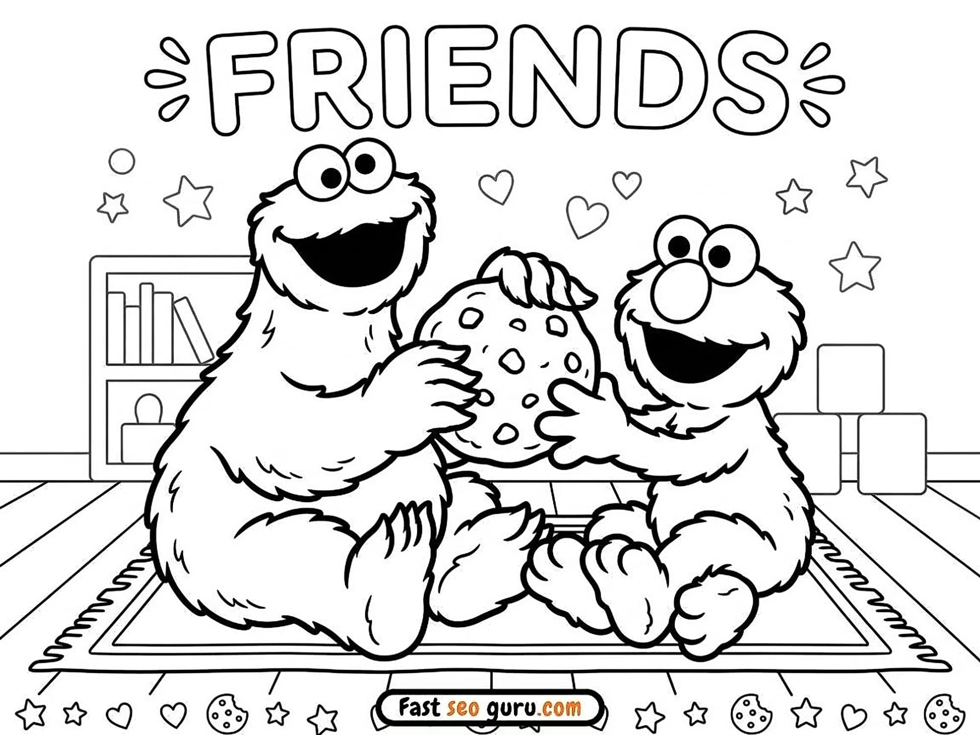 Cookie Monster and Elmo Sesame Street coloring pages – Free Pictures to Color for Kids