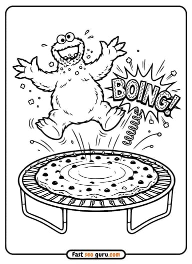 Cookie Monster Trampoline Coloring Sheets – Free Colouring In Pages for Kids