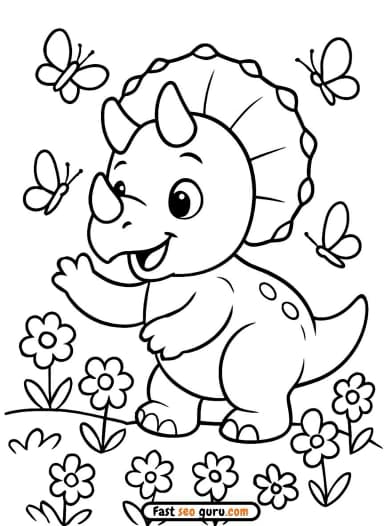 Cute Cartoon Triceratops Easy Coloring Page – Free Printable for Kids