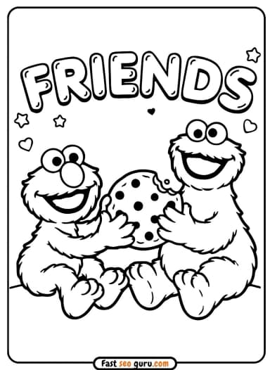 Elmo and Cookie Monster Friends Coloring Page – Free Cute Drawings To Color For Kids