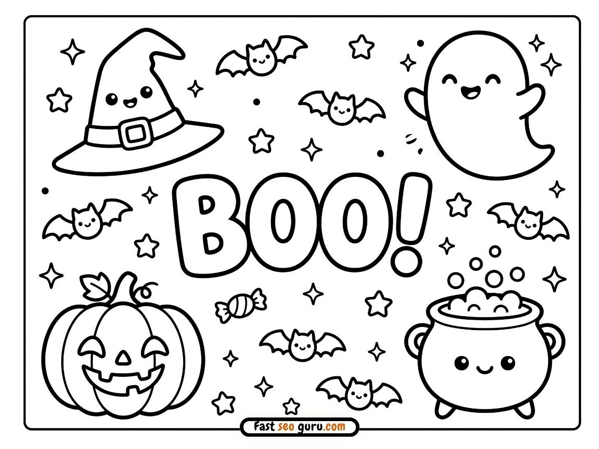 Free Printable Cute Boo Halloween Easy Coloring Page For Toddler