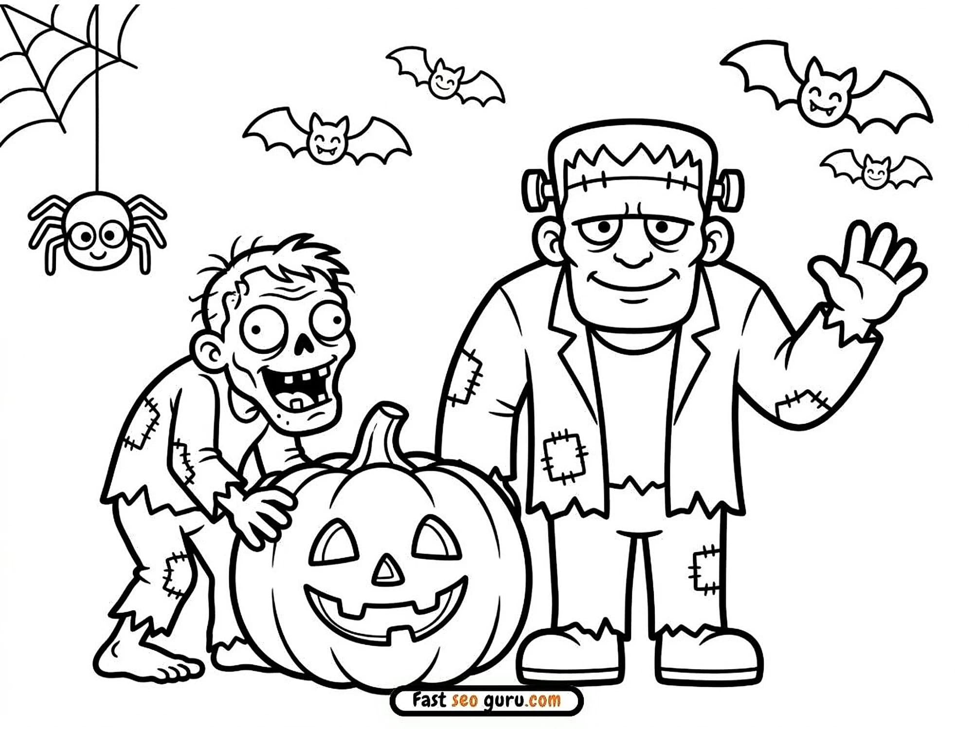 Frankenstein & Zombie: Easy Coloring Page & Pictures to Color