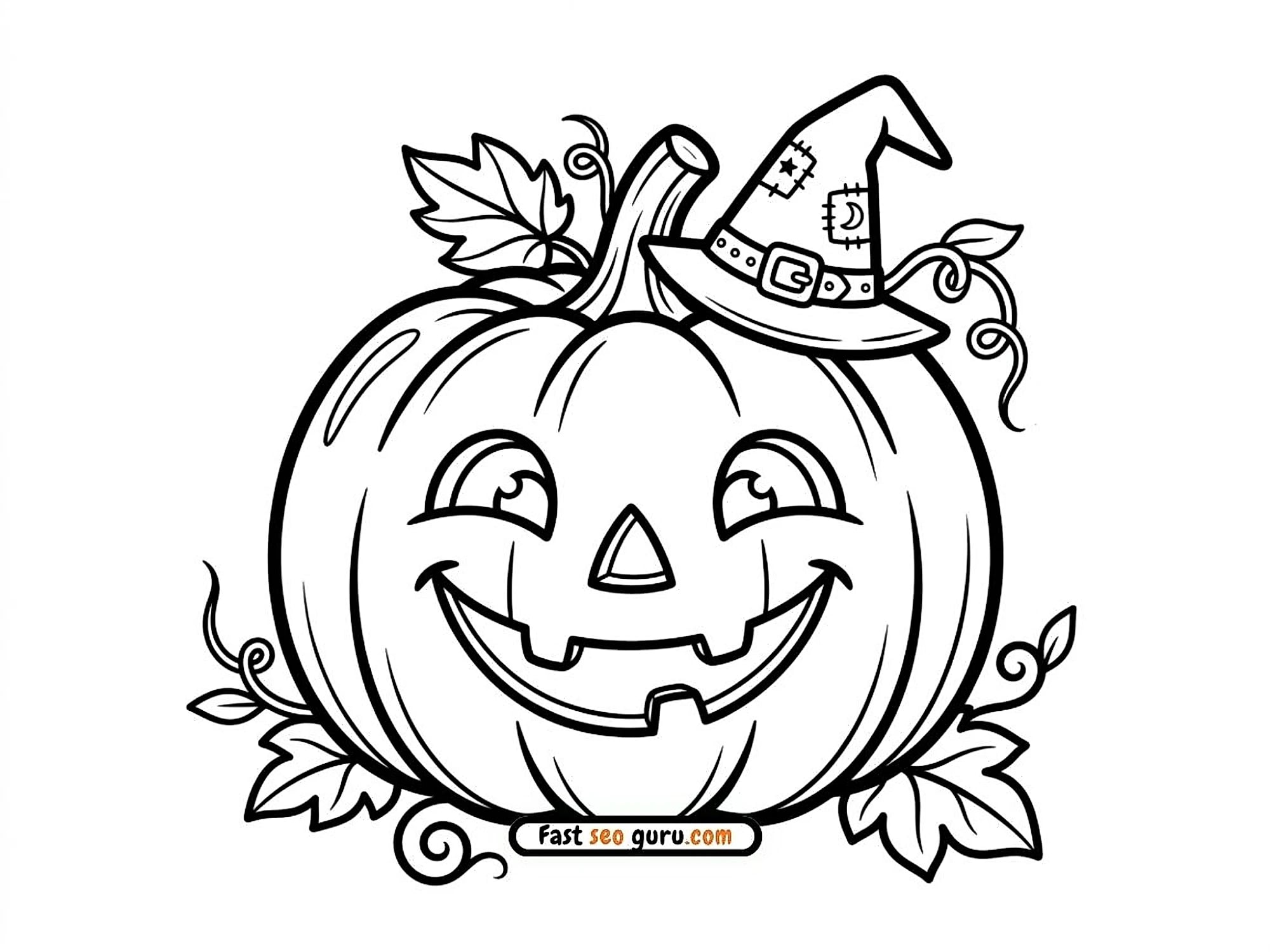 Pumpkin Witch Hat Easy Coloring Page Printble For Kids